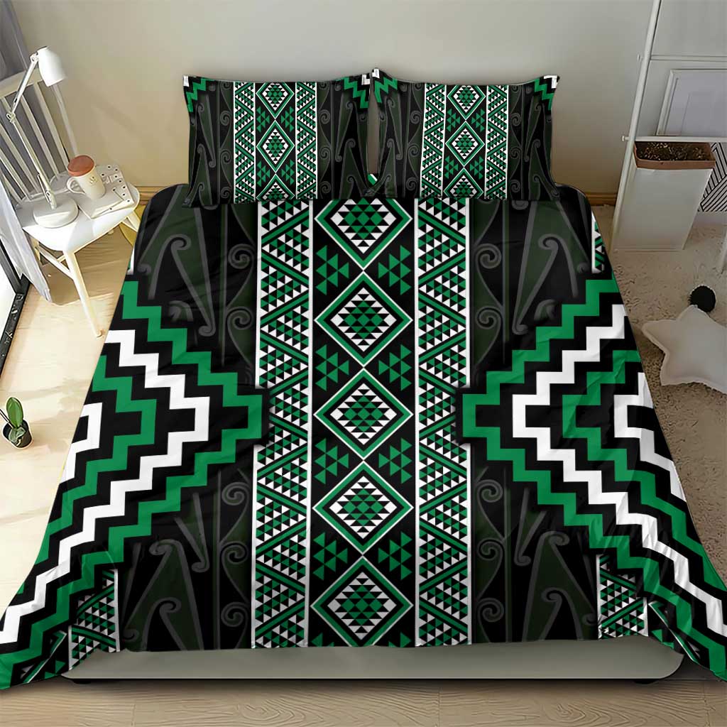 Jade Tukutuku Pattern Aotearoa Bedding Set Niho Taniwha and Puhoro Motifs