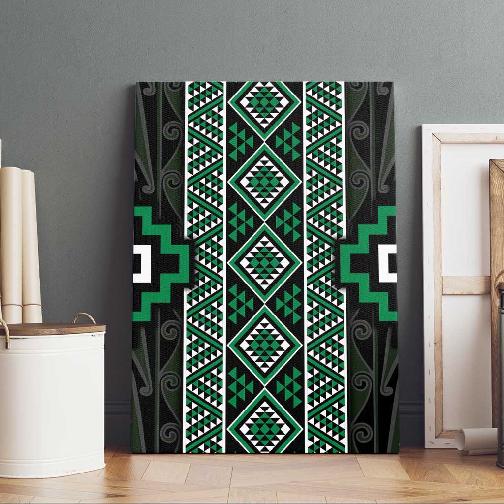 Jade Tukutuku Pattern Aotearoa Canvas Wall Art Niho Taniwha and Puhoro Motifs
