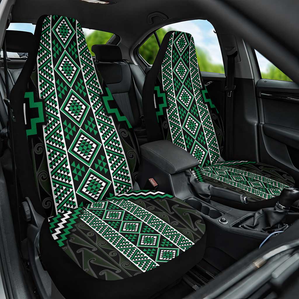 Jade Tukutuku Pattern Aotearoa Car Seat Cover Niho Taniwha and Puhoro Motifs