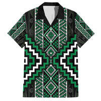 Jade Tukutuku Pattern Aotearoa Family Matching Tank Maxi Dress and Hawaiian Shirt Niho Taniwha and Puhoro Motifs LT7 Dad's Shirt - Short Sleeve Green - Polynesian Pride
