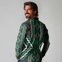 Jade Tukutuku Pattern Aotearoa Long Sleeve Polo Shirt Niho Taniwha and Puhoro Motifs