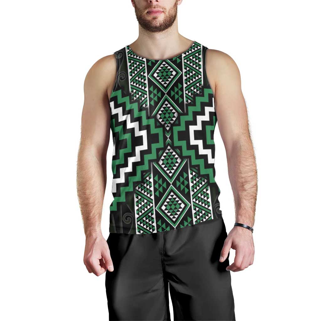 Jade Tukutuku Pattern Aotearoa Men Tank Top Niho Taniwha and Puhoro Motifs