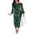 Jade Tukutuku Pattern Aotearoa Off The Shoulder Long Sleeve Dress Niho Taniwha and Puhoro Motifs