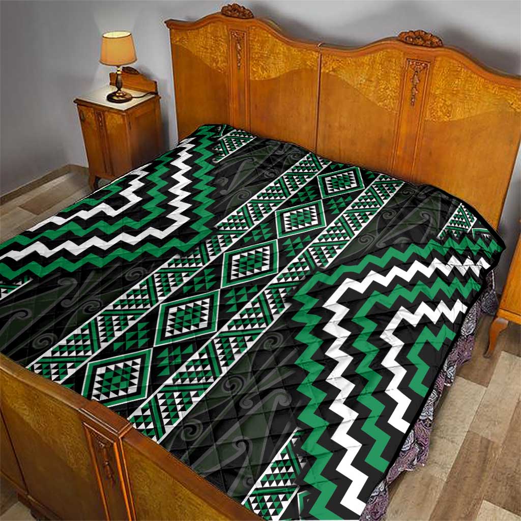 Jade Tukutuku Pattern Aotearoa Quilt Niho Taniwha and Puhoro Motifs