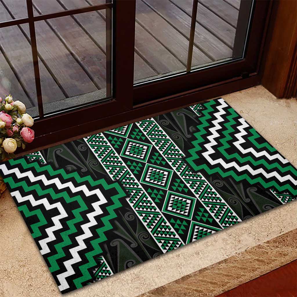 Jade Tukutuku Pattern Aotearoa Rubber Doormat Niho Taniwha and Puhoro Motifs LT7 - Polynesian Pride