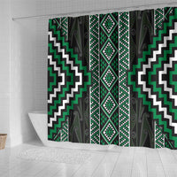 Jade Tukutuku Pattern Aotearoa Shower Curtain Niho Taniwha and Puhoro Motifs