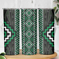 Jade Tukutuku Pattern Aotearoa Skinny Tumbler Niho Taniwha and Puhoro Motifs