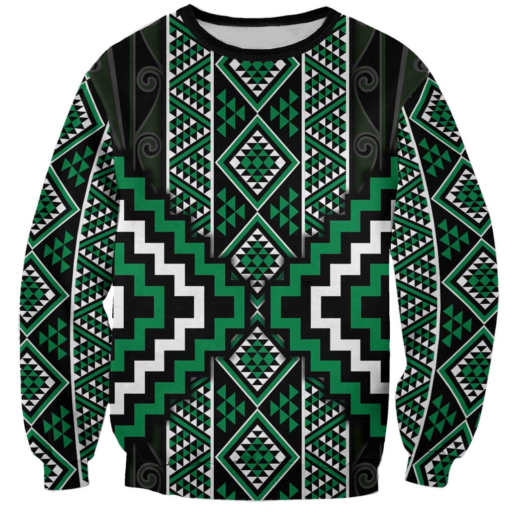 Jade Tukutuku Pattern Aotearoa Sweatshirt Niho Taniwha and Puhoro Motifs