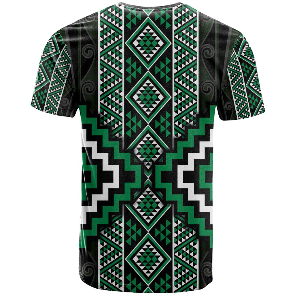 Jade Tukutuku Pattern Aotearoa T Shirt Niho Taniwha and Puhoro Motifs