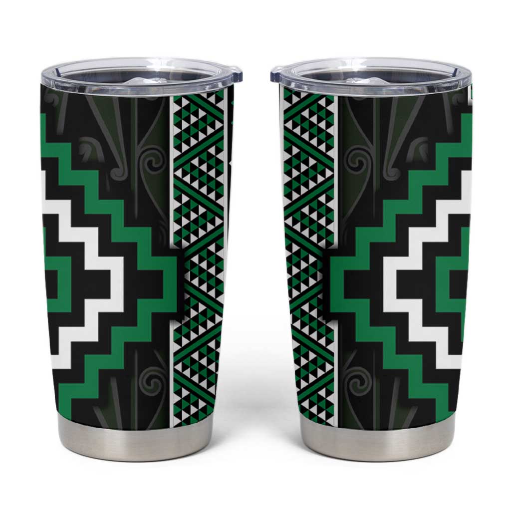 Jade Tukutuku Pattern Aotearoa Tumbler Cup Niho Taniwha and Puhoro Motifs
