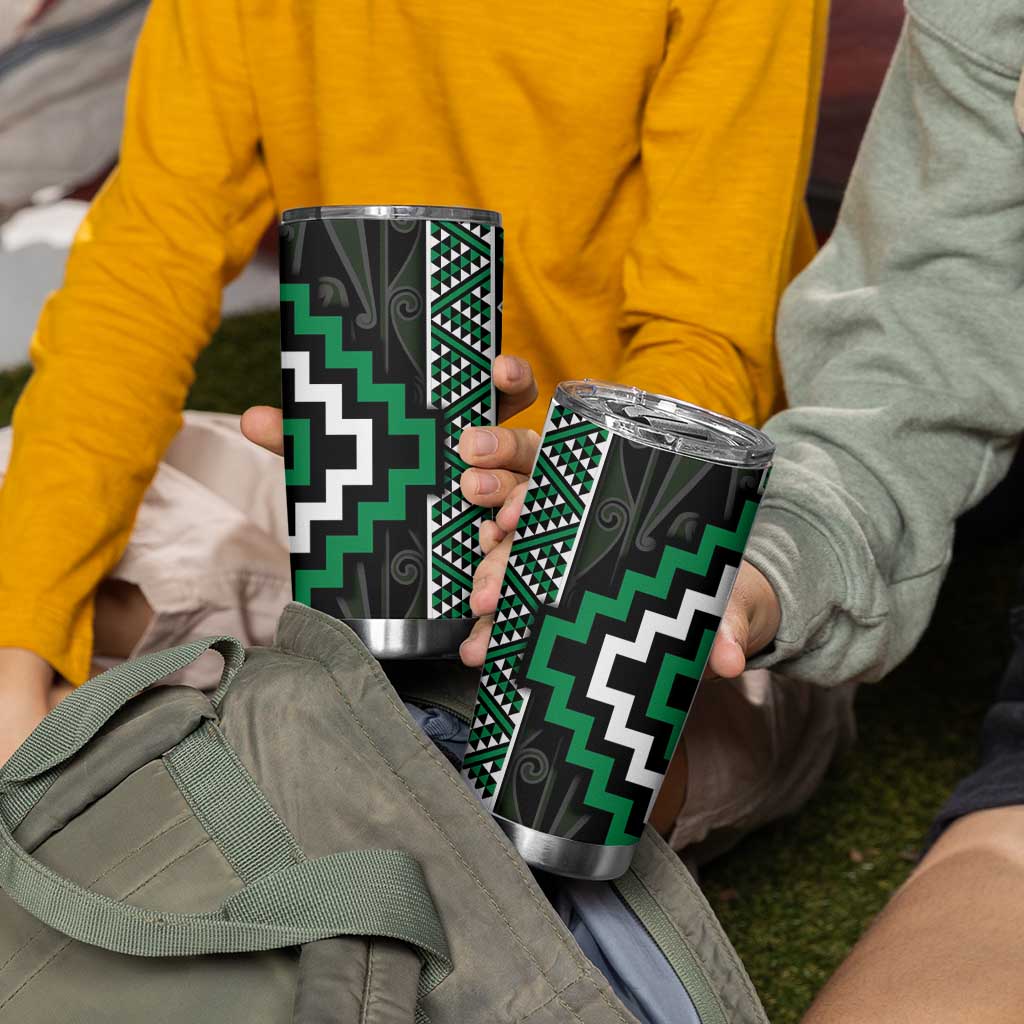 Jade Tukutuku Pattern Aotearoa Tumbler Cup Niho Taniwha and Puhoro Motifs