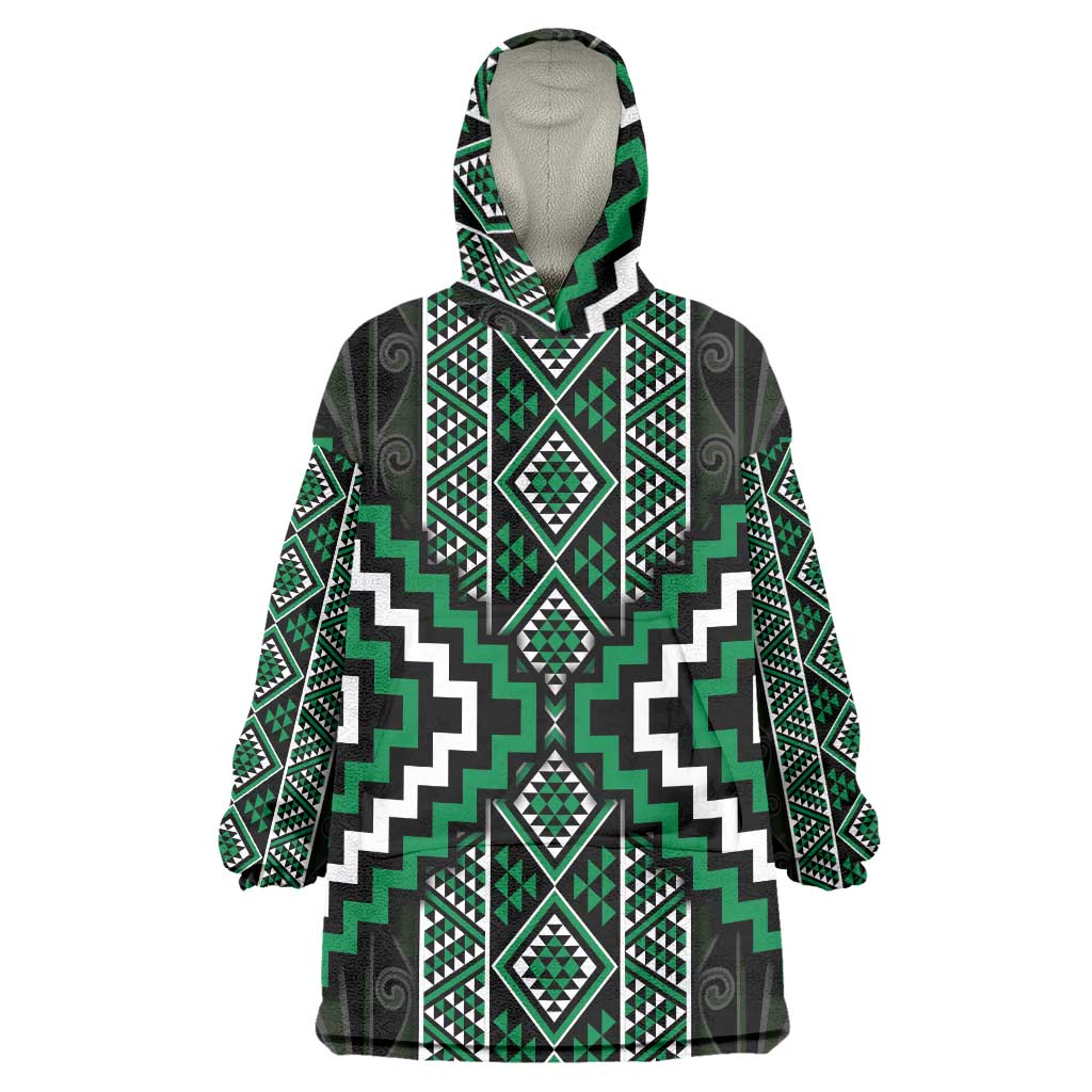 Jade Tukutuku Pattern Aotearoa Wearable Blanket Hoodie Niho Taniwha and Puhoro Motifs LT7 One Size Green - Polynesian Pride