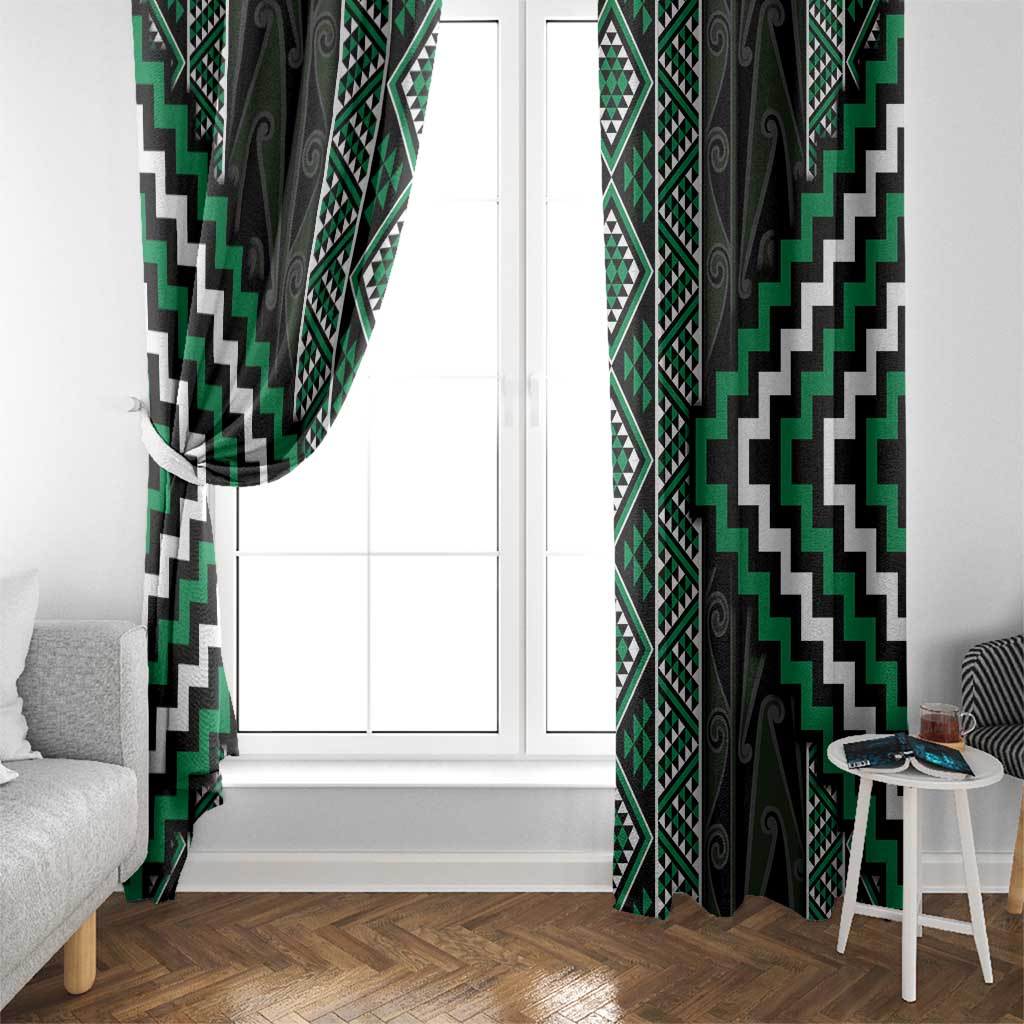 Jade Tukutuku Pattern Aotearoa Window Curtain Niho Taniwha and Puhoro Motifs