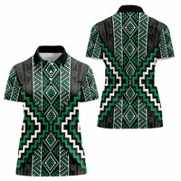 Jade Tukutuku Pattern Aotearoa Women Polo Shirt Niho Taniwha and Puhoro Motifs