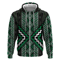 Jade Tukutuku Pattern Aotearoa Zip Hoodie Niho Taniwha and Puhoro Motifs LT7 Zip Hoodie Green - Polynesian Pride