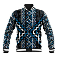 Azure Tukutuku Pattern Aotearoa Baseball Jacket Niho Taniwha and Puhoro Motifs LT7 Unisex Blue - Polynesian Pride