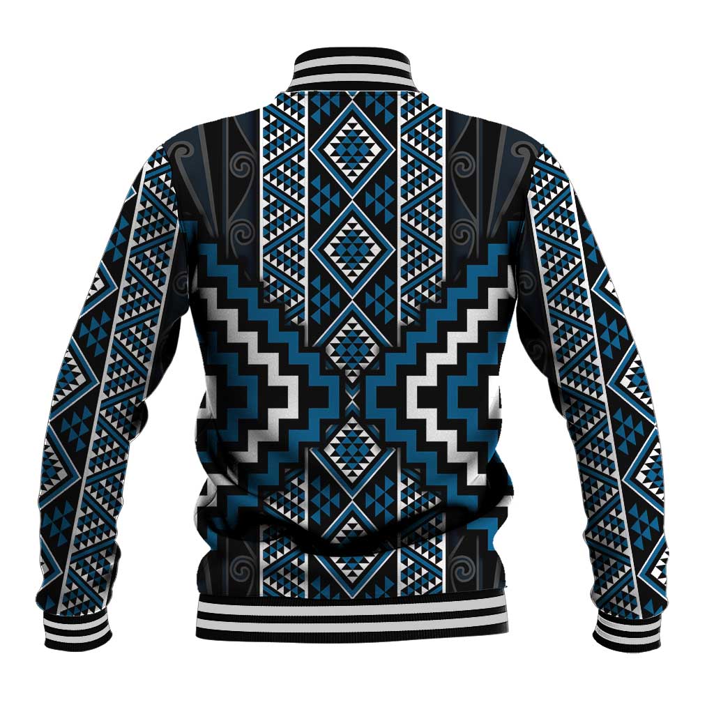 Azure Tukutuku Pattern Aotearoa Baseball Jacket Niho Taniwha and Puhoro Motifs LT7 - Polynesian Pride