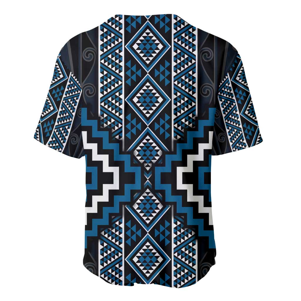 Azure Tukutuku Pattern Aotearoa Baseball Jersey Niho Taniwha and Puhoro Motifs LT7 - Polynesian Pride