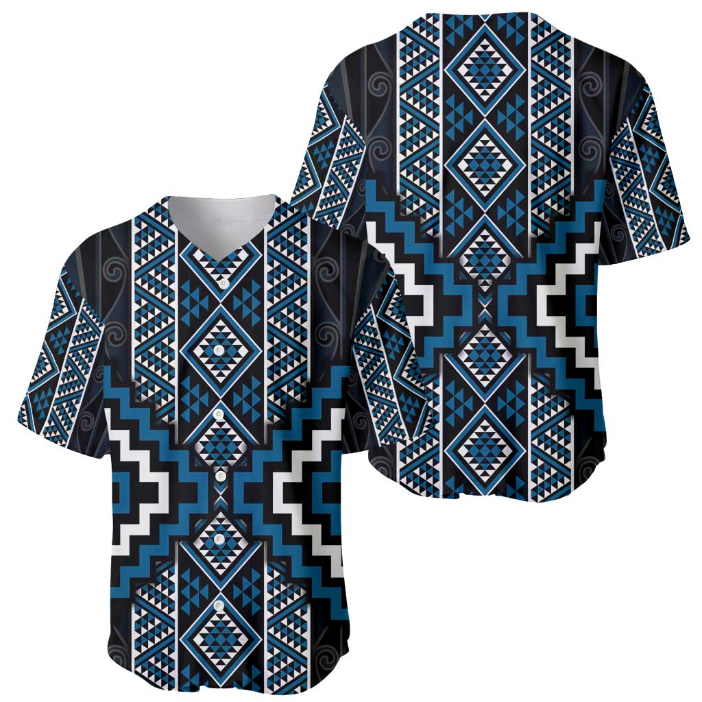 Azure Tukutuku Pattern Aotearoa Baseball Jersey Niho Taniwha and Puhoro Motifs LT7 - Polynesian Pride