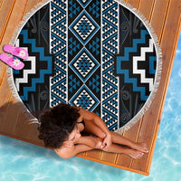Azure Tukutuku Pattern Aotearoa Beach Blanket Niho Taniwha and Puhoro Motifs