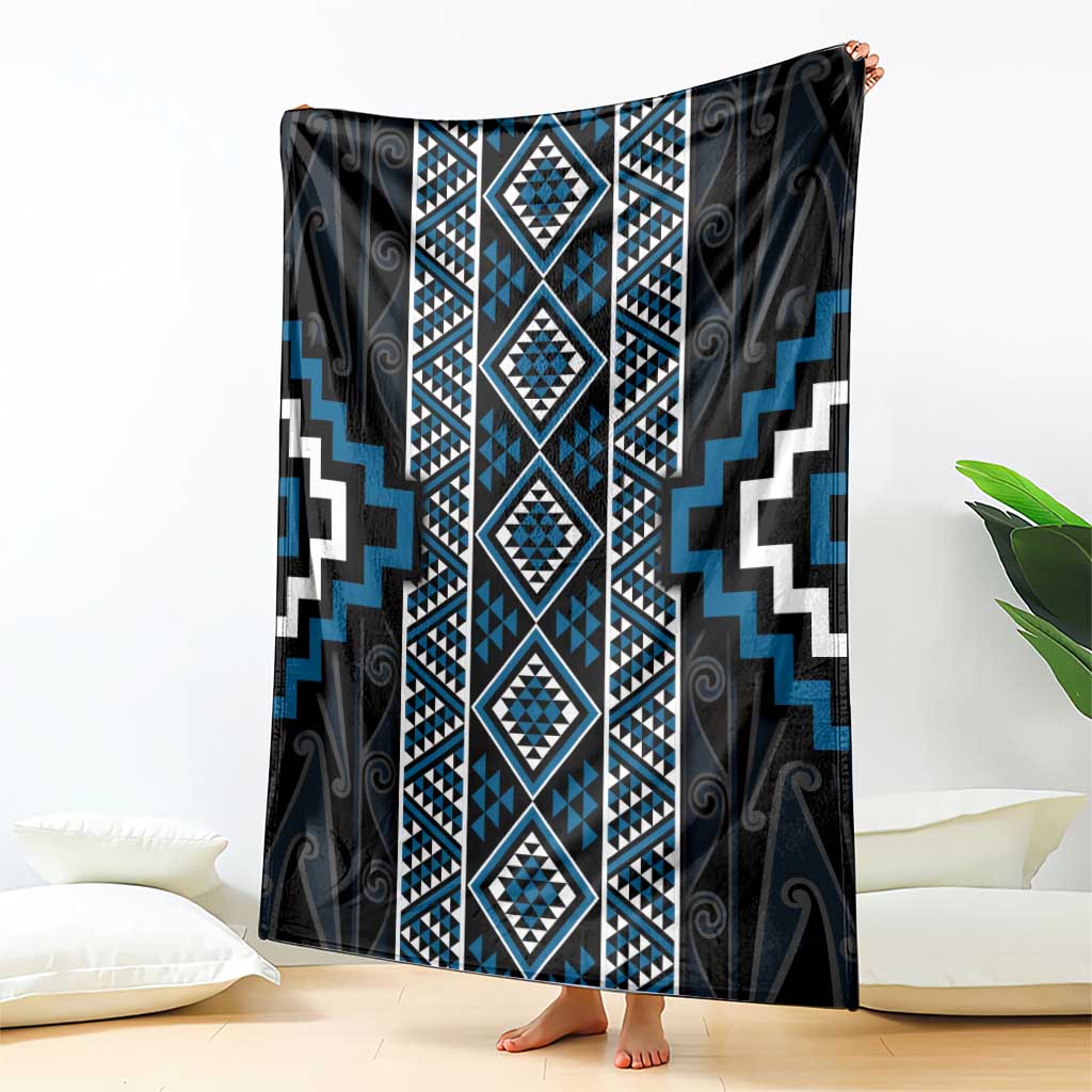 Azure Tukutuku Pattern Aotearoa Blanket Niho Taniwha and Puhoro Motifs