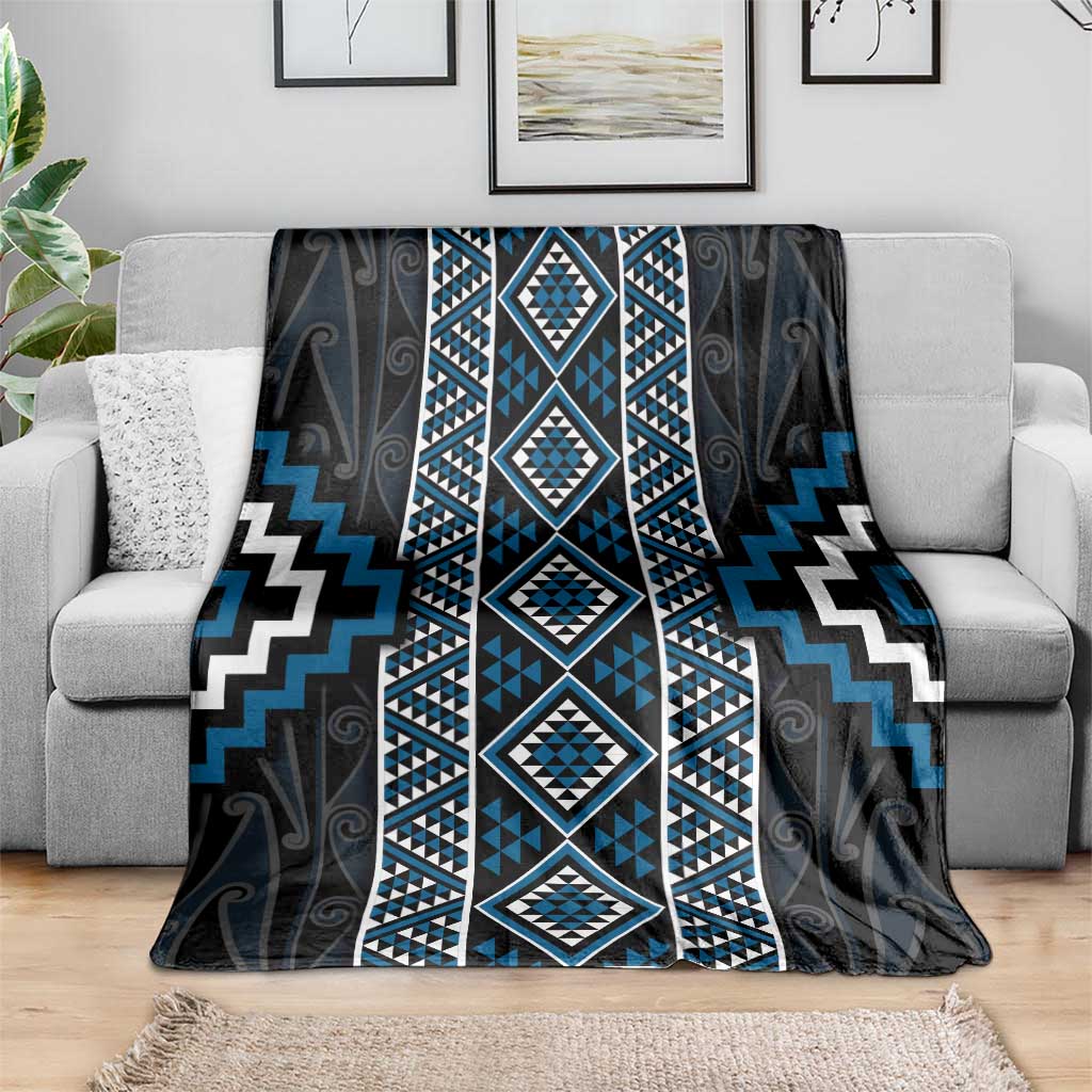 Azure Tukutuku Pattern Aotearoa Blanket Niho Taniwha and Puhoro Motifs