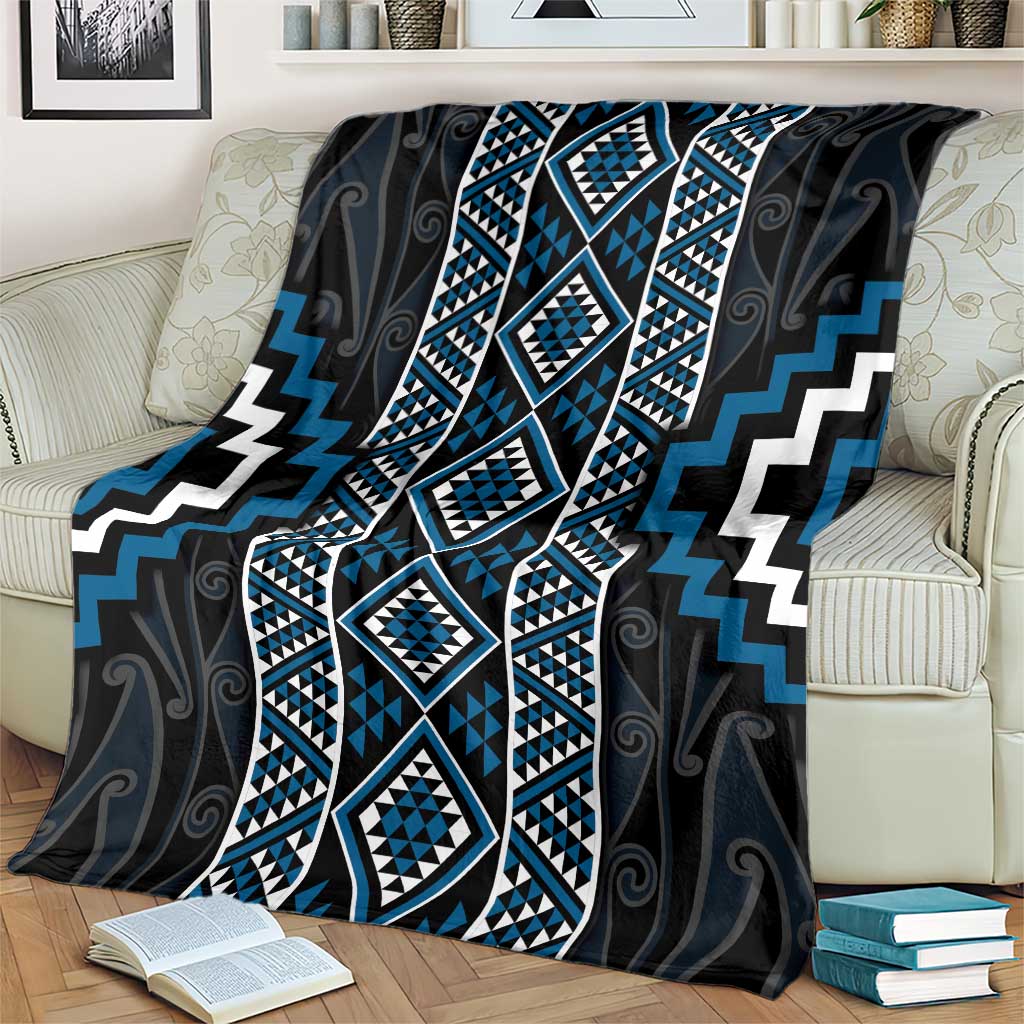 Azure Tukutuku Pattern Aotearoa Blanket Niho Taniwha and Puhoro Motifs