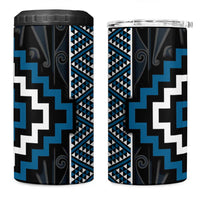 Azure Tukutuku Pattern Aotearoa 4 in 1 Can Cooler Tumbler Niho Taniwha and Puhoro Motifs
