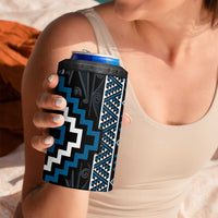 Azure Tukutuku Pattern Aotearoa 4 in 1 Can Cooler Tumbler Niho Taniwha and Puhoro Motifs