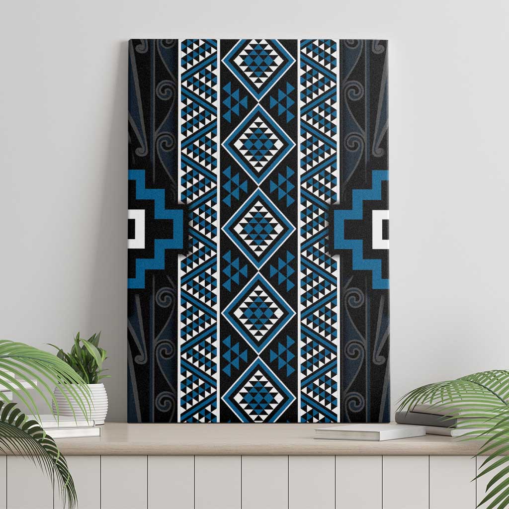 Azure Tukutuku Pattern Aotearoa Canvas Wall Art Niho Taniwha and Puhoro Motifs