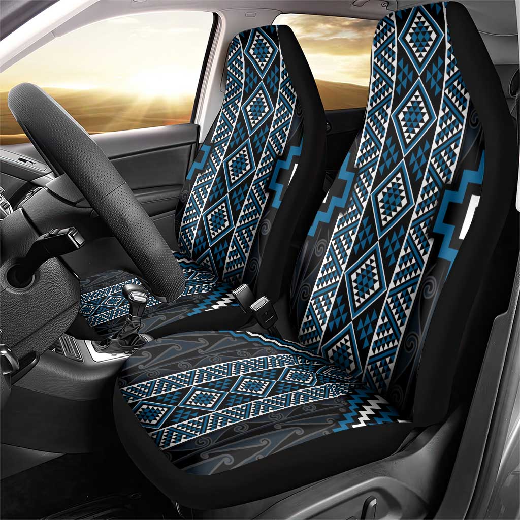 Azure Tukutuku Pattern Aotearoa Car Seat Cover Niho Taniwha and Puhoro Motifs