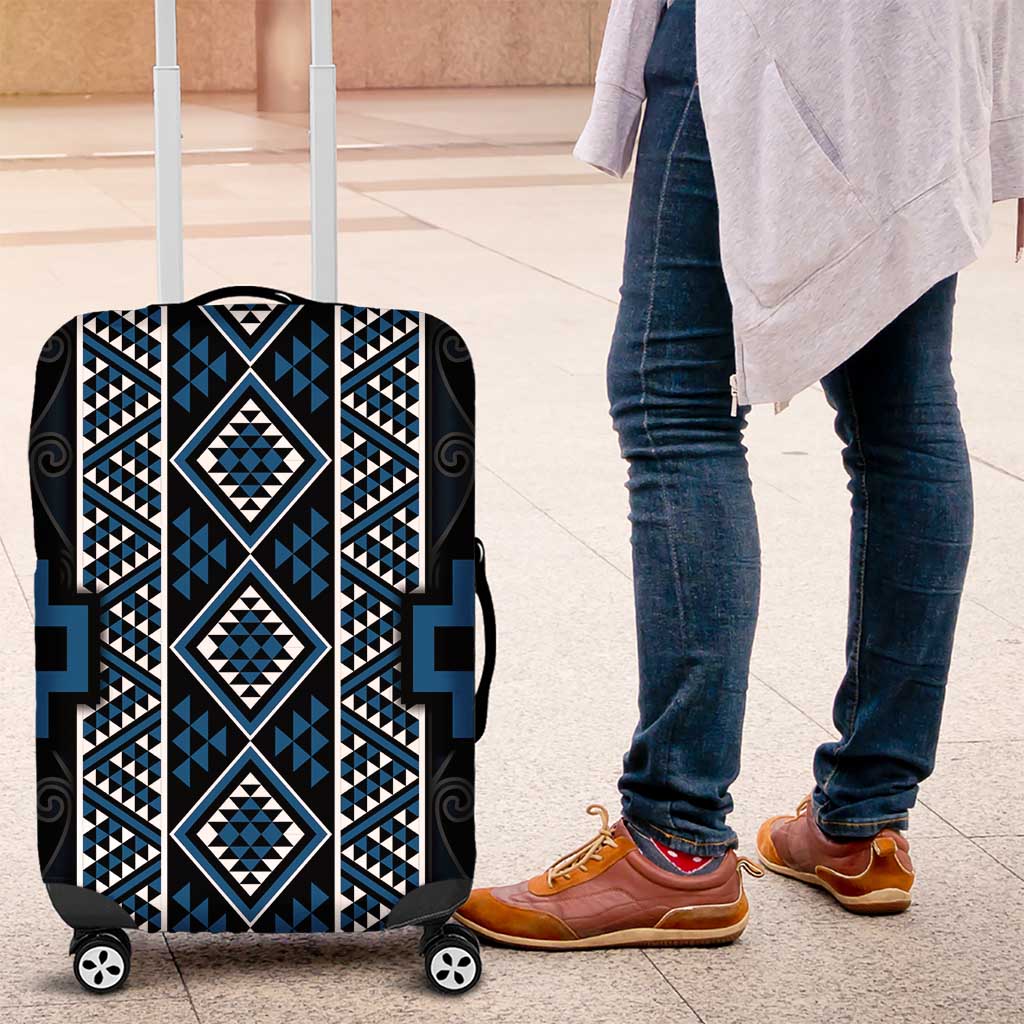 Azure Tukutuku Pattern Aotearoa Luggage Cover Niho Taniwha and Puhoro Motifs LT7 Blue - Polynesian Pride