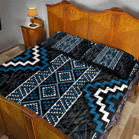 Azure Tukutuku Pattern Aotearoa Quilt Bed Set Niho Taniwha and Puhoro Motifs