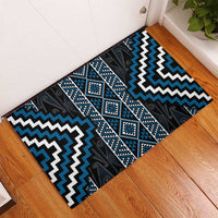 Azure Tukutuku Pattern Aotearoa Rubber Doormat Niho Taniwha and Puhoro Motifs