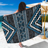 Azure Tukutuku Pattern Aotearoa Sarong Niho Taniwha and Puhoro Motifs