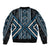 Azure Tukutuku Pattern Aotearoa Sleeve Zip Bomber Jacket Niho Taniwha and Puhoro Motifs
