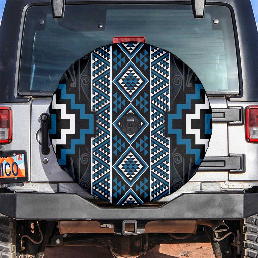 Azure Tukutuku Pattern Aotearoa Spare Tire Cover Niho Taniwha and Puhoro Motifs LT7 Blue - Polynesian Pride