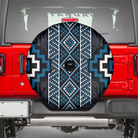 Azure Tukutuku Pattern Aotearoa Spare Tire Cover Niho Taniwha and Puhoro Motifs
