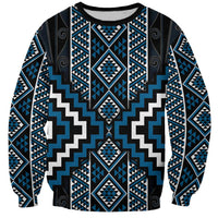 Azure Tukutuku Pattern Aotearoa Sweatshirt Niho Taniwha and Puhoro Motifs