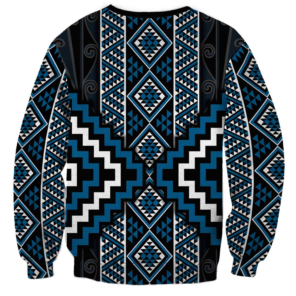 Azure Tukutuku Pattern Aotearoa Sweatshirt Niho Taniwha and Puhoro Motifs