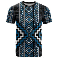 Azure Tukutuku Pattern Aotearoa T Shirt Niho Taniwha and Puhoro Motifs