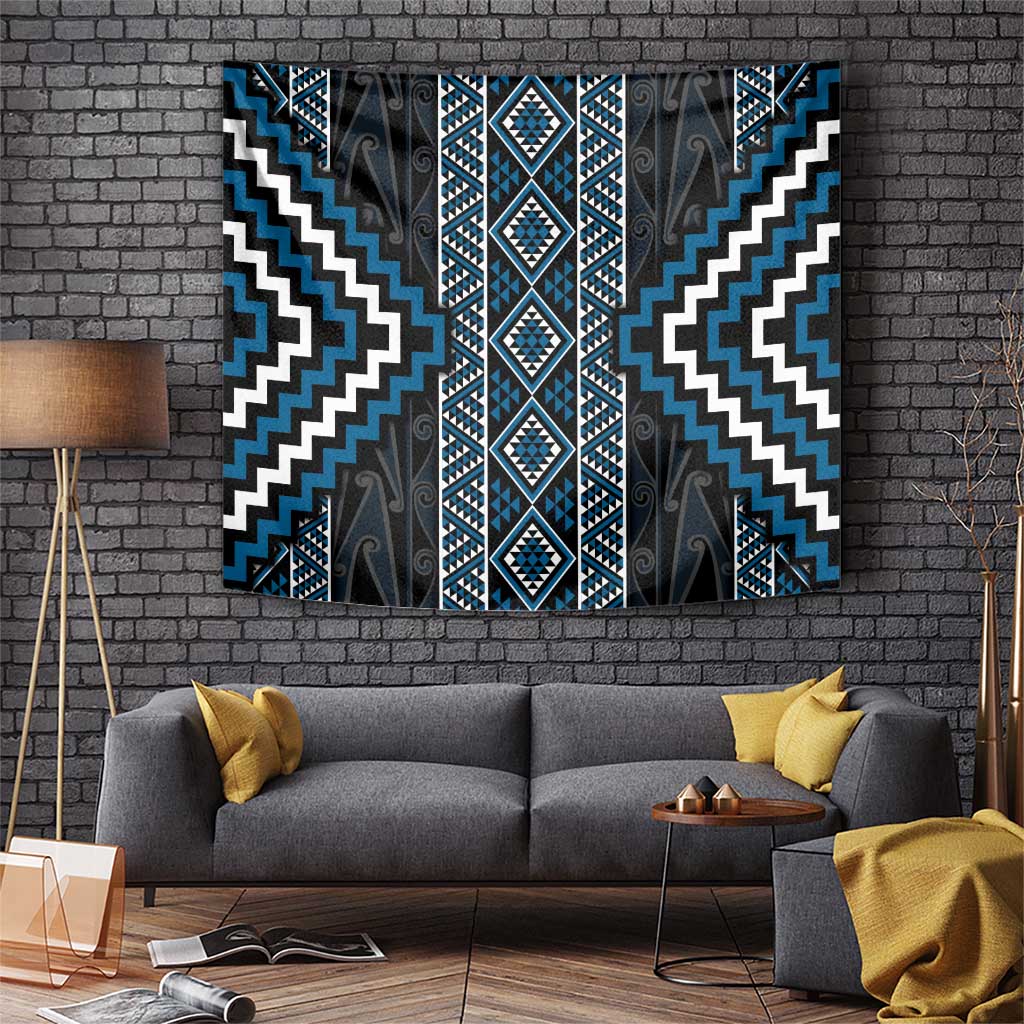 Azure Tukutuku Pattern Aotearoa Tapestry Niho Taniwha and Puhoro Motifs