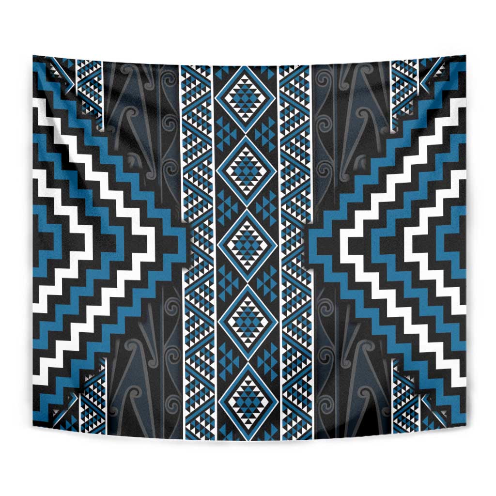 Azure Tukutuku Pattern Aotearoa Tapestry Niho Taniwha and Puhoro Motifs