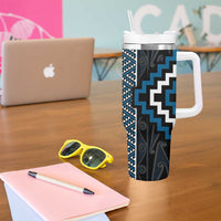 Azure Tukutuku Pattern Aotearoa Tumbler With Handle Niho Taniwha and Puhoro Motifs