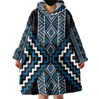 Azure Tukutuku Pattern Aotearoa Wearable Blanket Hoodie Niho Taniwha and Puhoro Motifs