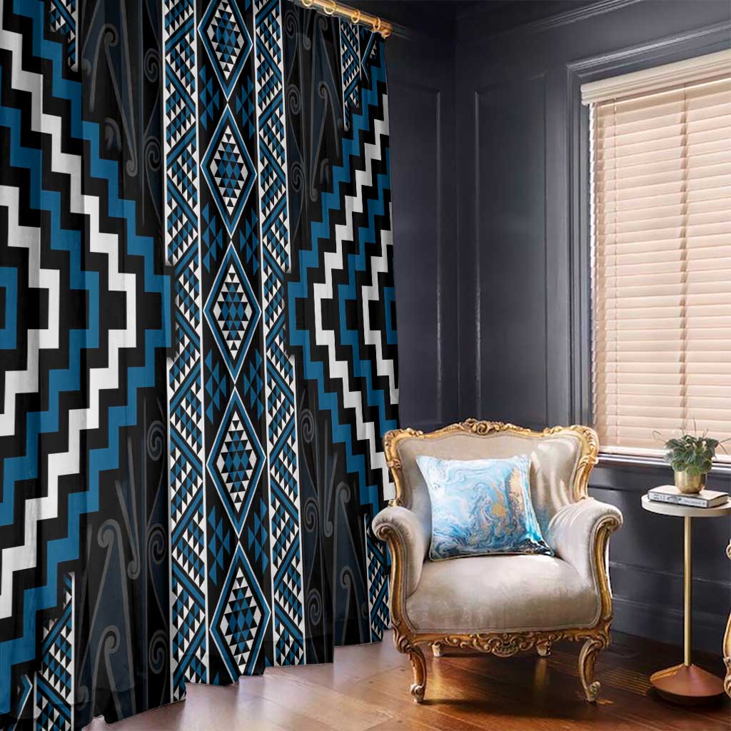 Azure Tukutuku Pattern Aotearoa Window Curtain Niho Taniwha and Puhoro Motifs
