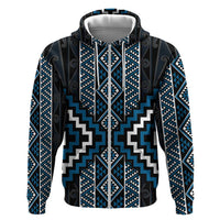 Azure Tukutuku Pattern Aotearoa Zip Hoodie Niho Taniwha and Puhoro Motifs LT7 Zip Hoodie Blue - Polynesian Pride
