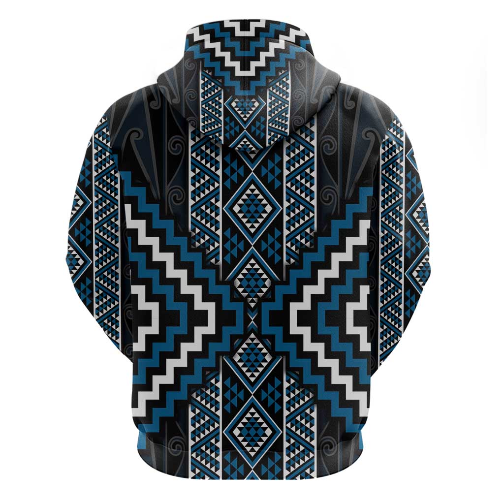 Azure Tukutuku Pattern Aotearoa Zip Hoodie Niho Taniwha and Puhoro Motifs LT7 - Polynesian Pride