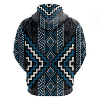 Azure Tukutuku Pattern Aotearoa Zip Hoodie Niho Taniwha and Puhoro Motifs LT7 - Polynesian Pride