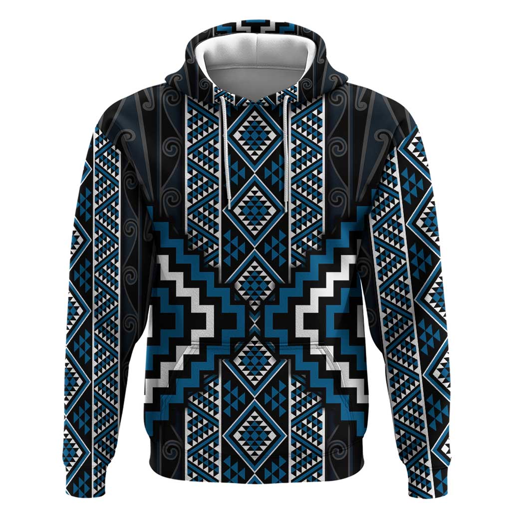 Azure Tukutuku Pattern Aotearoa Zip Hoodie Niho Taniwha and Puhoro Motifs LT7 Pullover Hoodie Blue - Polynesian Pride